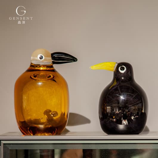 Amber Black Glass Bird Sculpture