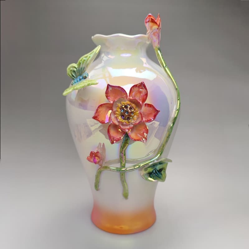 Enamel Bird Flower Ceramic Vase