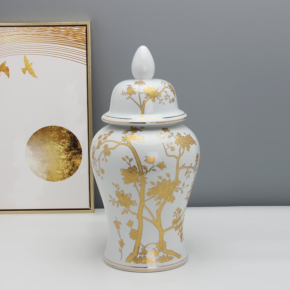 Gold Vine Ceramic Temple Jar