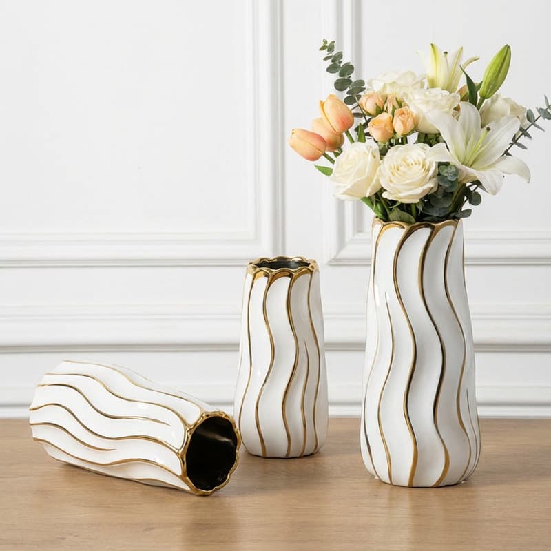 Gold Wave Ceramic Vase Set