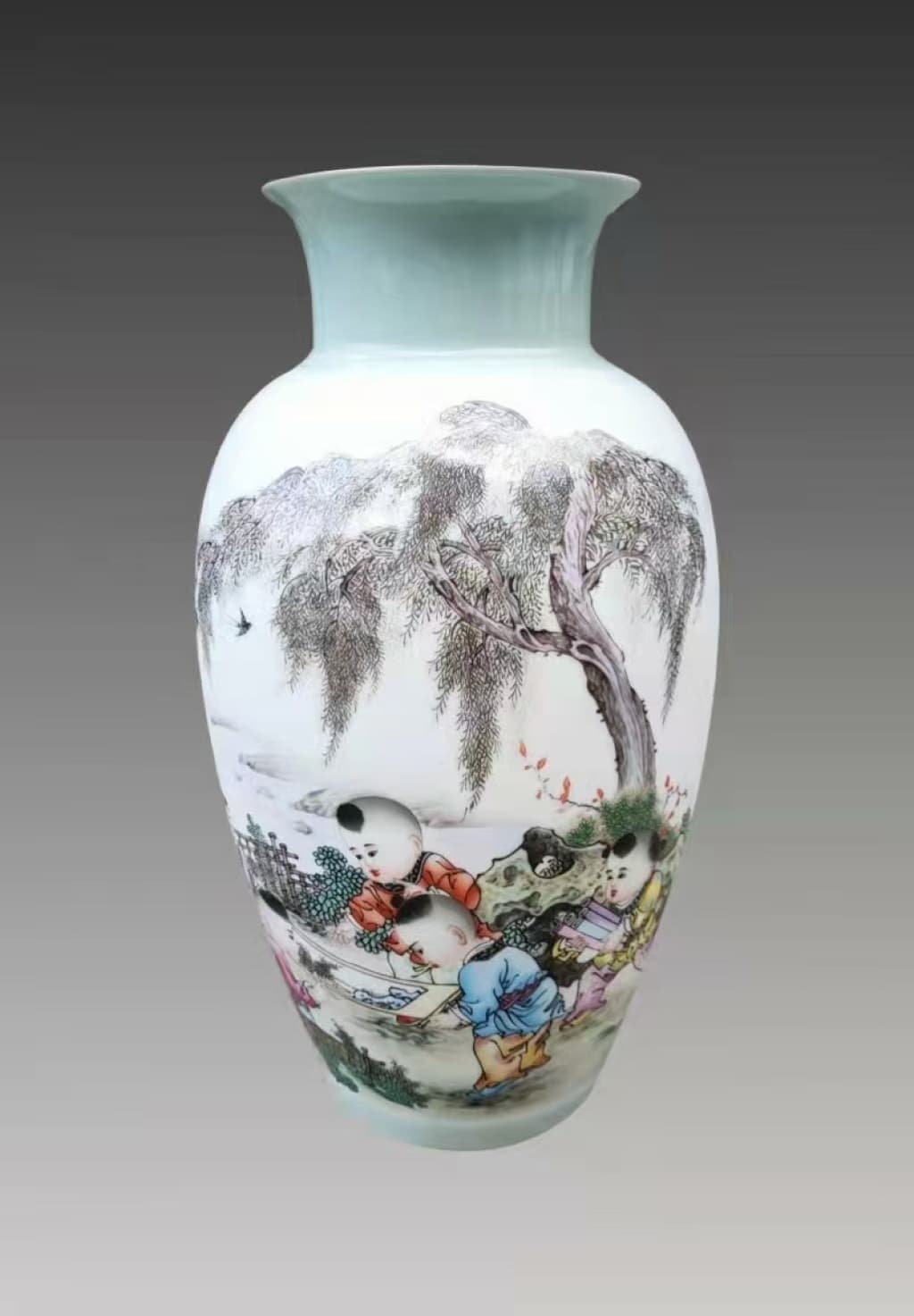 Hand-Painted Landscape Porcelain Vase detail 2