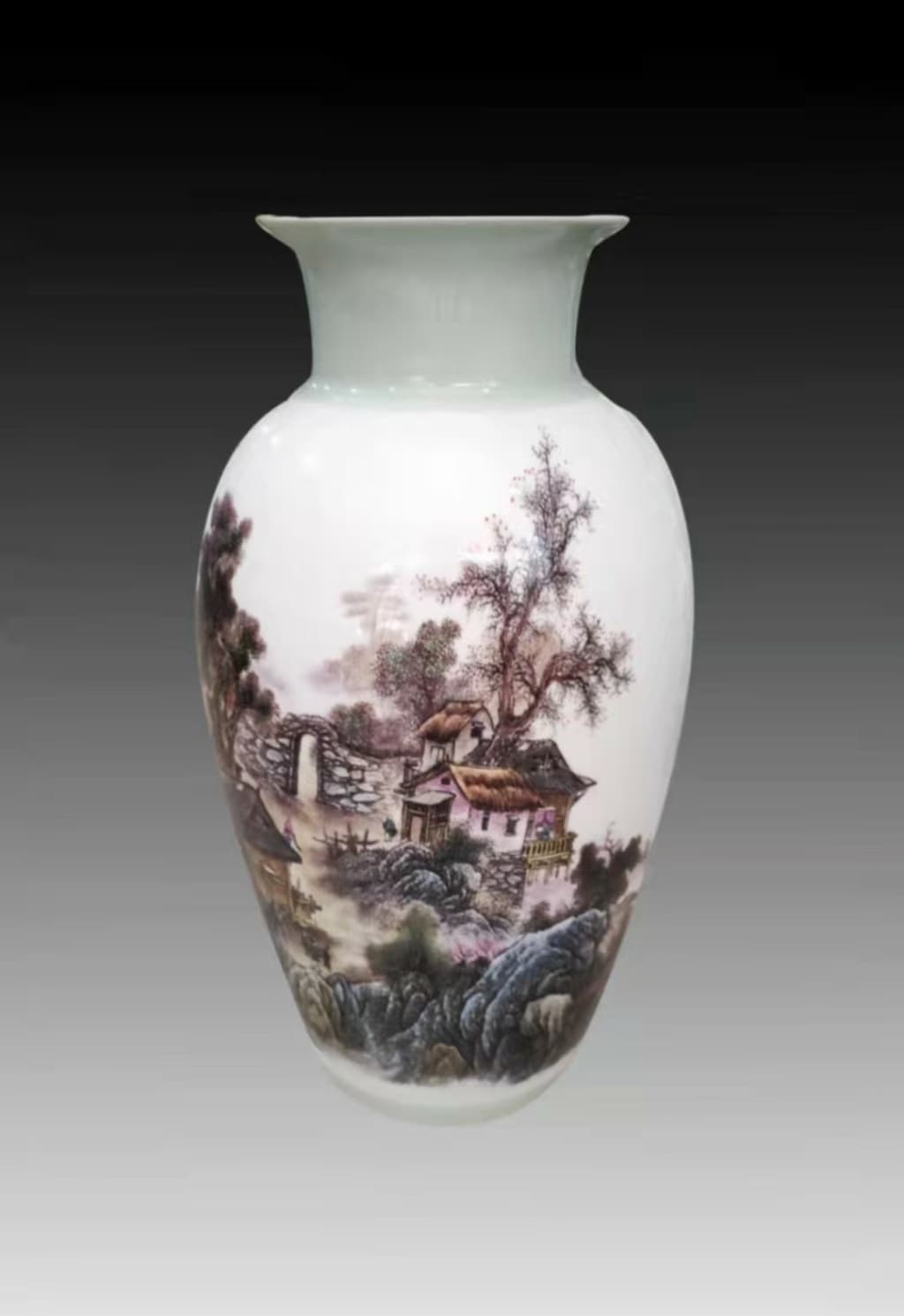 Hand-Painted Landscape Porcelain Vase detail 5