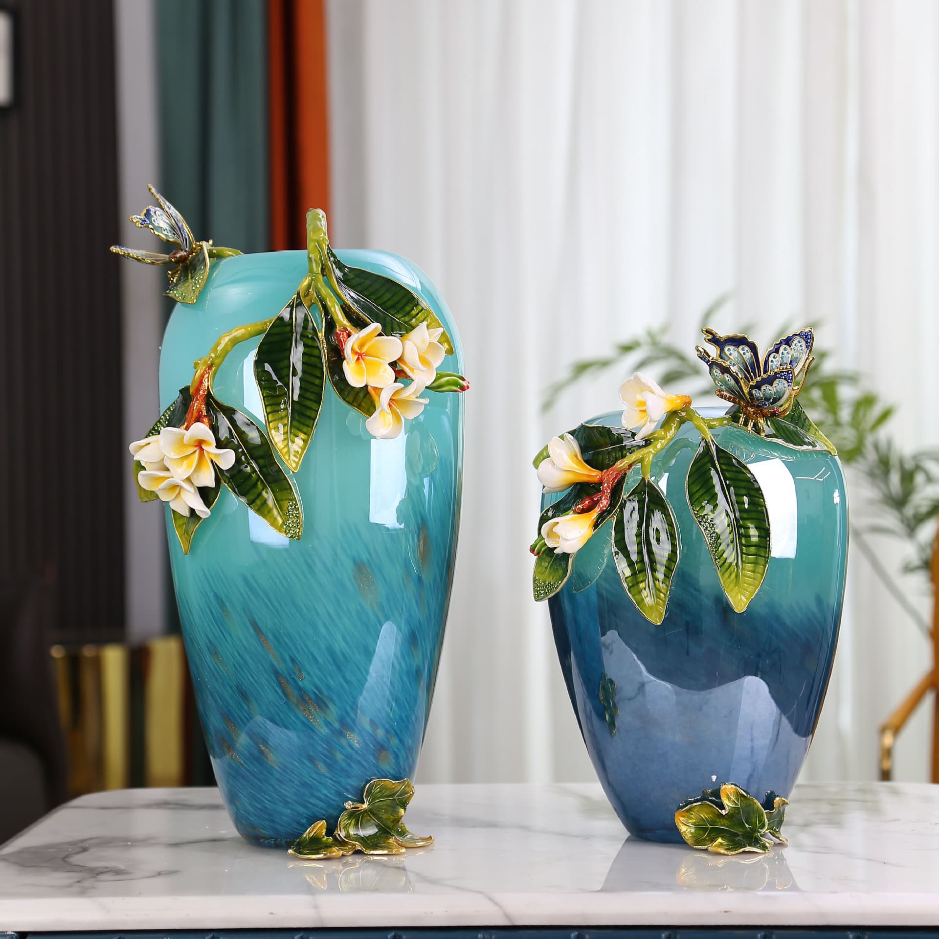 Turquoise Enamel Glass Vase