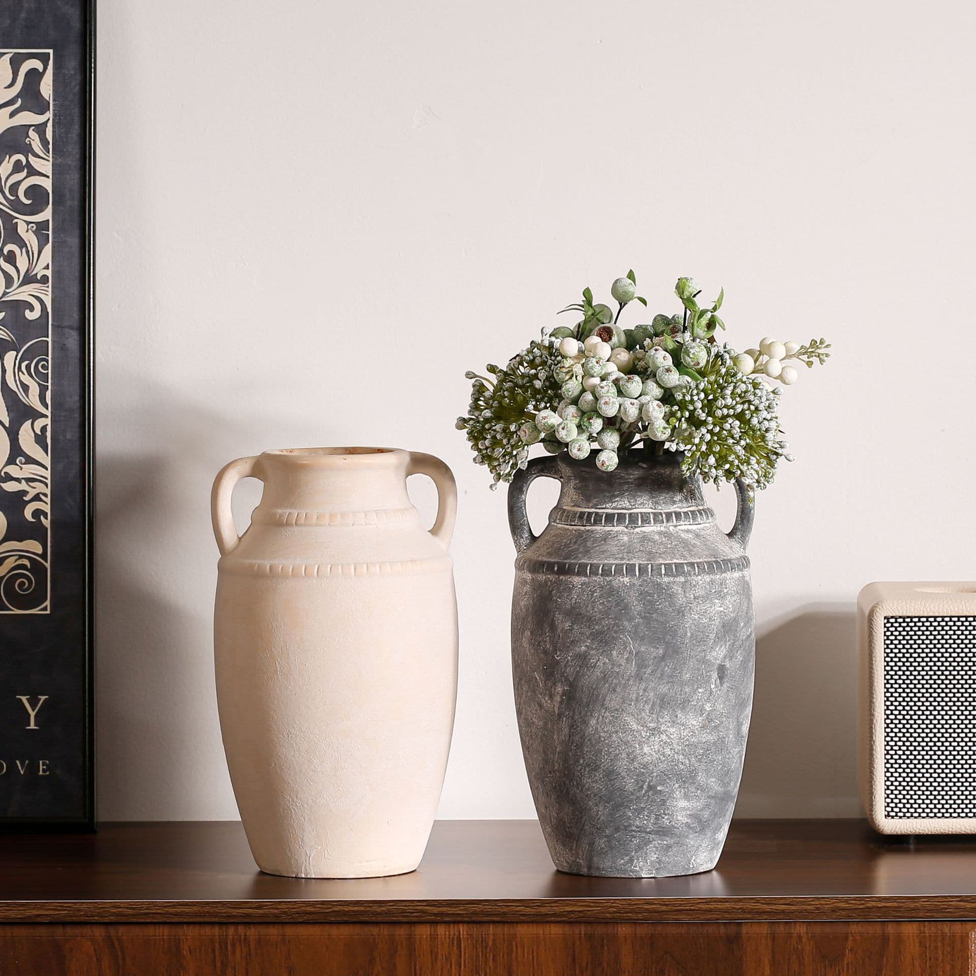 Vintage Eared Ceramic Vase Set