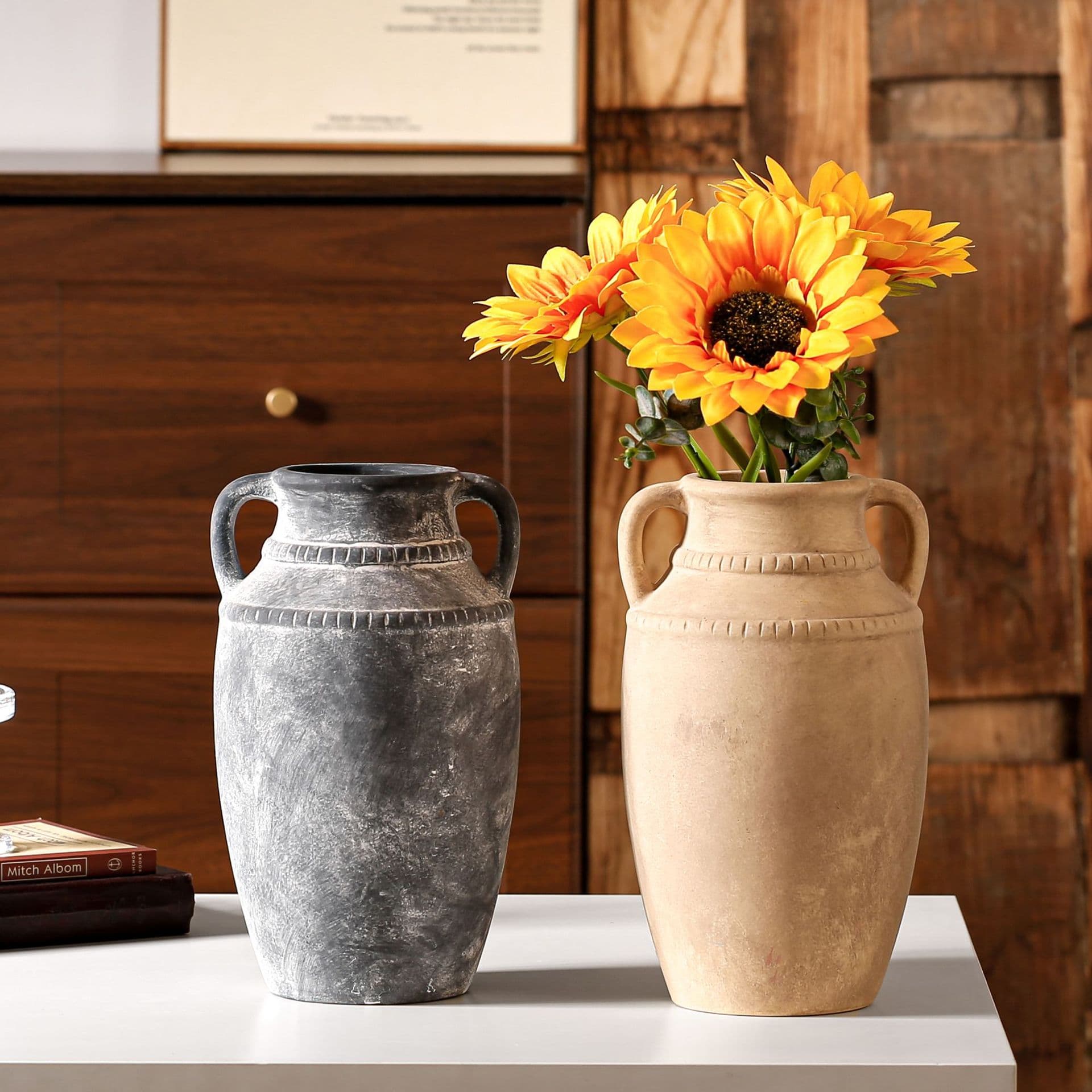 Vintage Eared Ceramic Vase Set detail 5