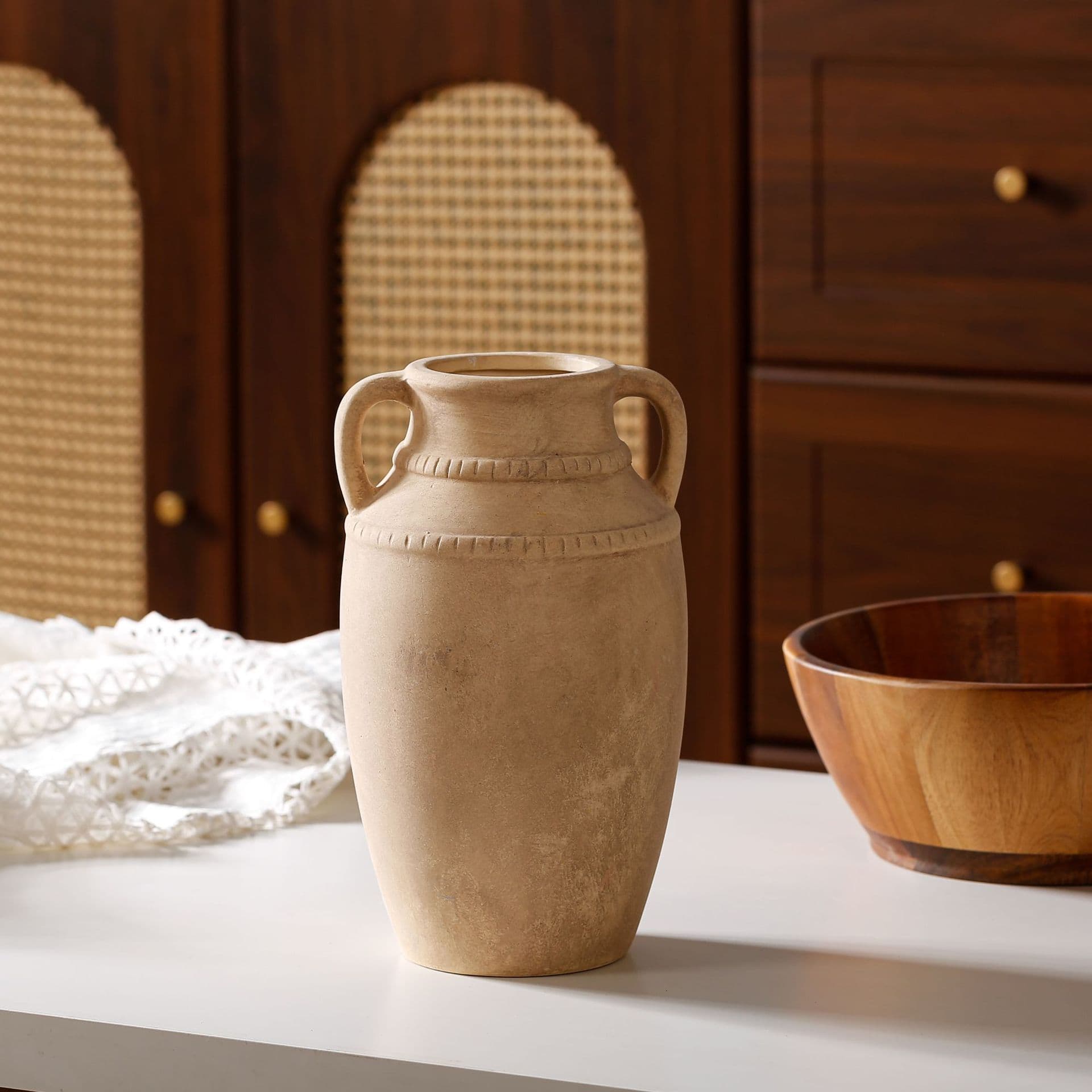 Vintage Eared Ceramic Vase Set detail 9