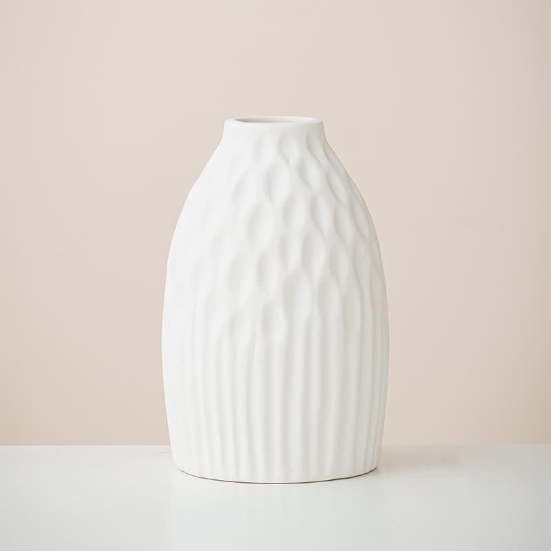White Ribbed Ceramic Vase Set detail 5