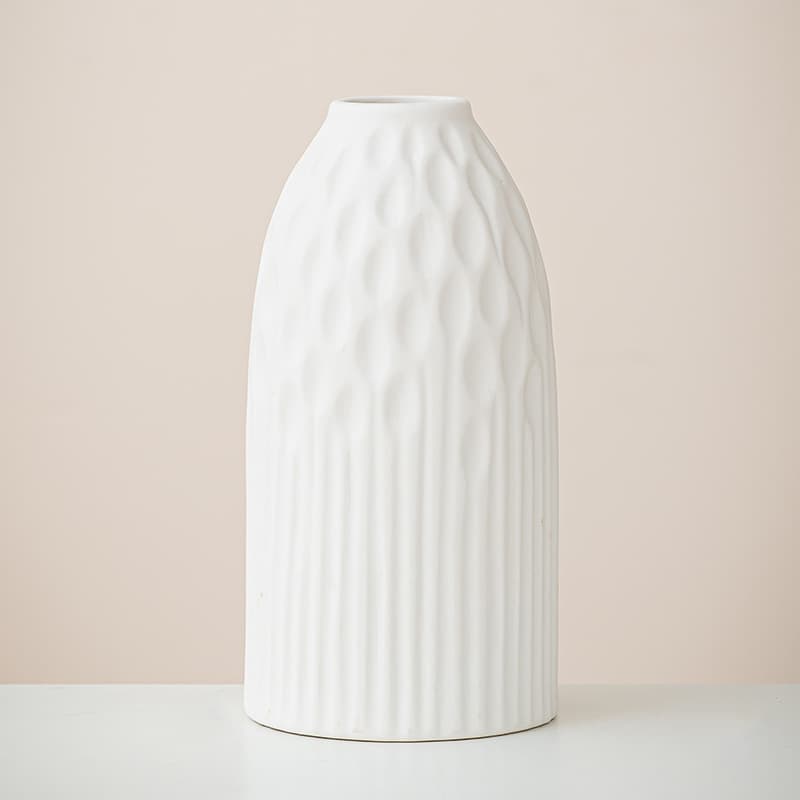 White Ribbed Ceramic Vase Set detail 7