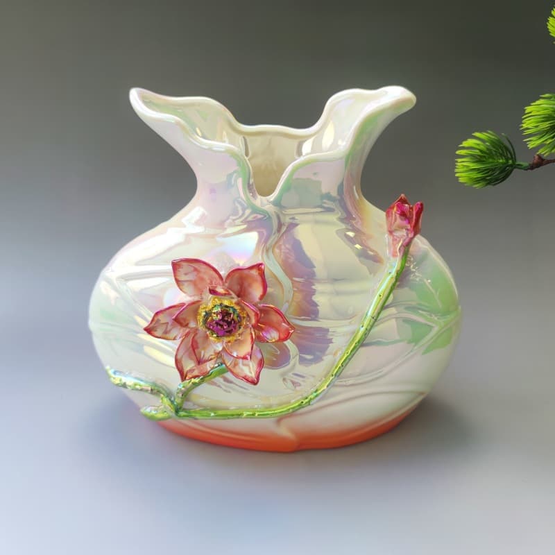 Enamel Bird Flower Ceramic Vase detail 7