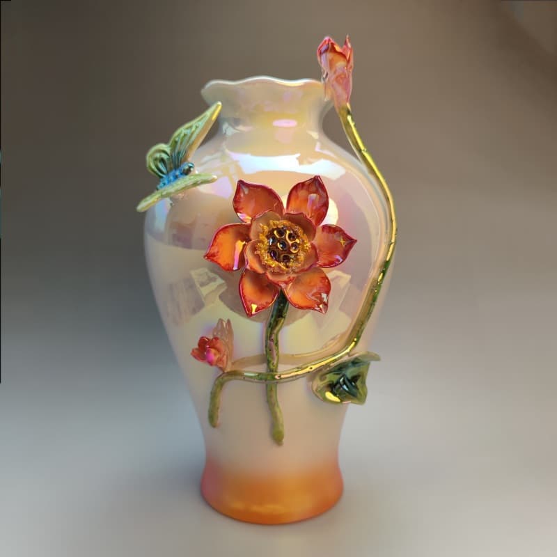 Enamel Bird Flower Ceramic Vase detail 8