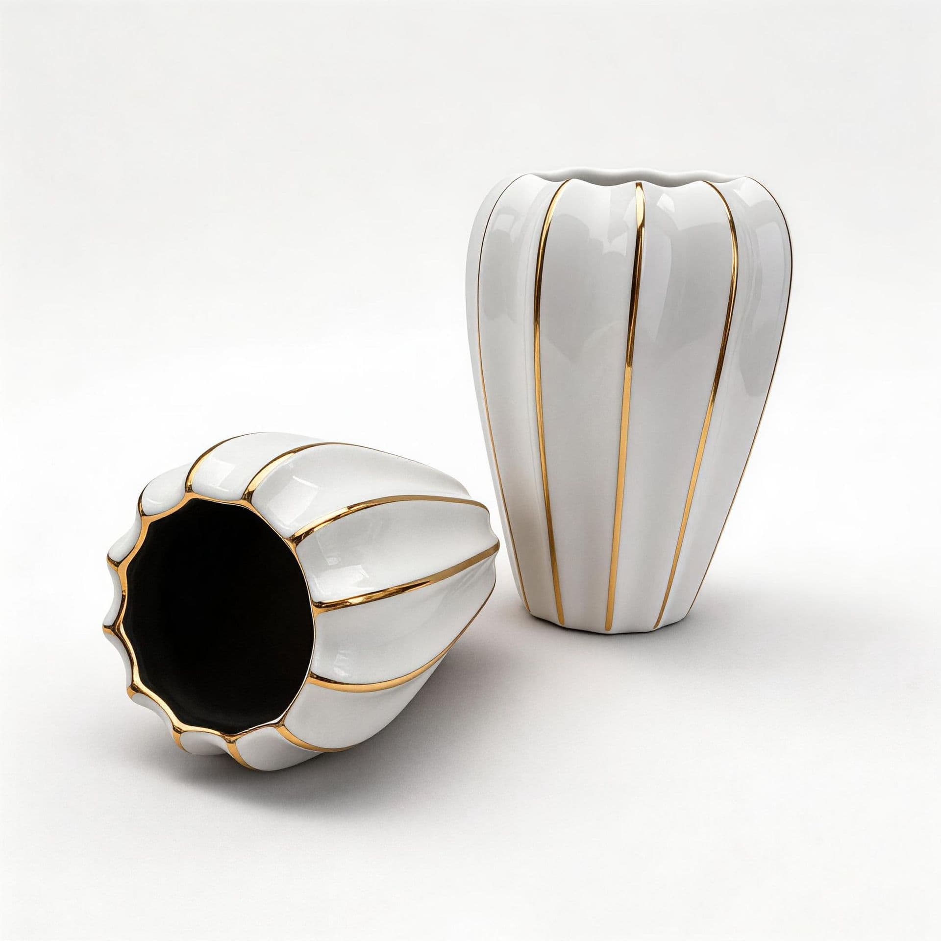 Gold Ribbed Ceramic Vase detail 2