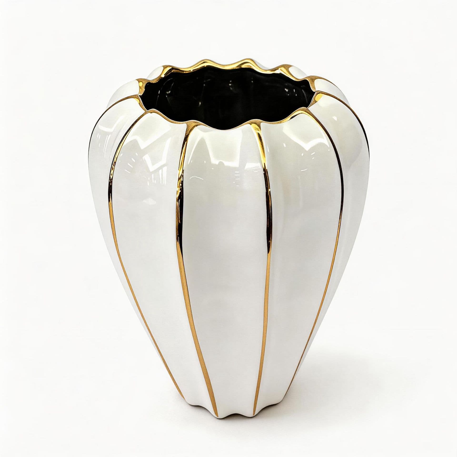 Gold Ribbed Ceramic Vase detail 8