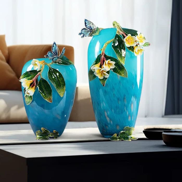 Turquoise Enamel Glass Vase detail 1