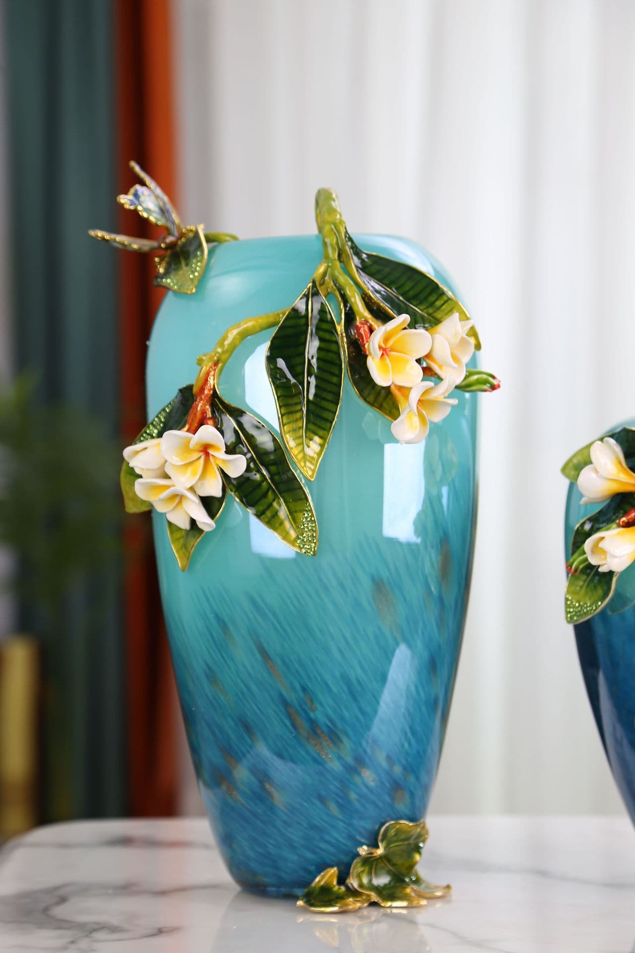 Turquoise Enamel Glass Vase detail 7