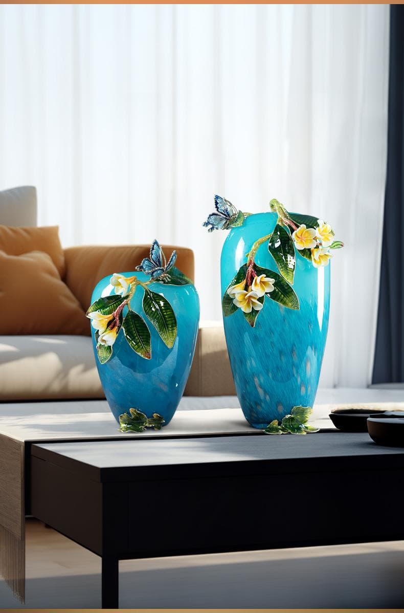 Turquoise Enamel Glass Vase detail 11